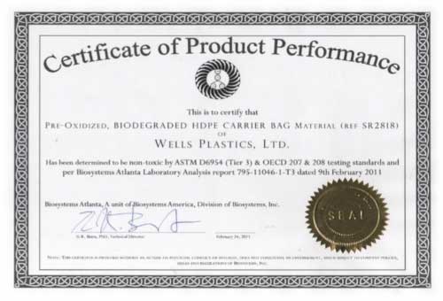 Certificate Of Product Performance