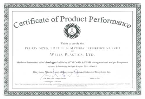 Certificate Of Product Performance